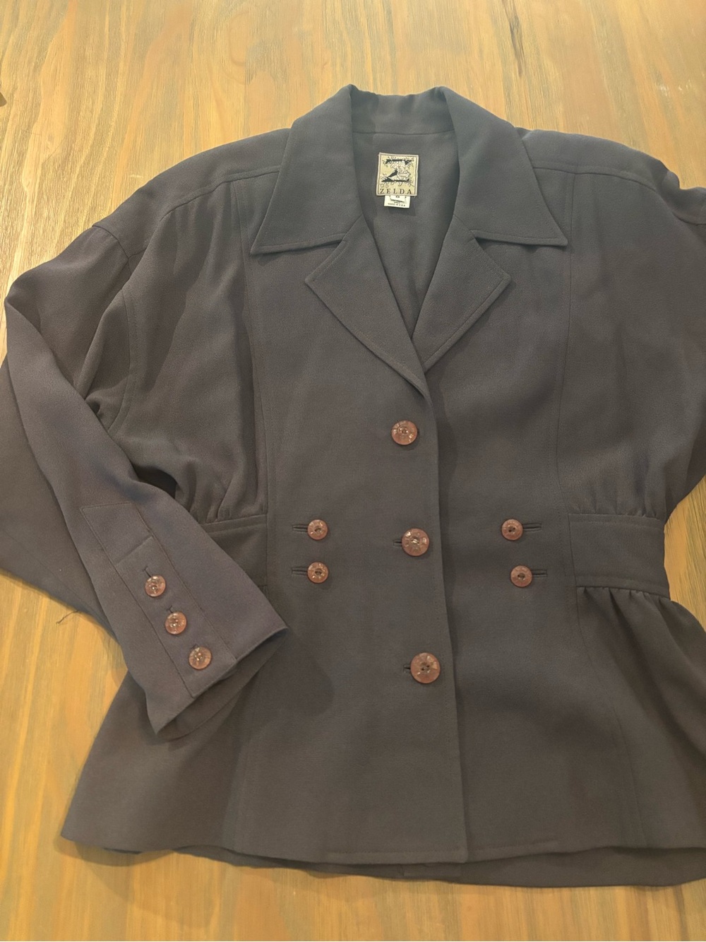 Vintage 90s Zelda Dark Charcoal Cinch Waist Peplum Blazer Jacket Size 8